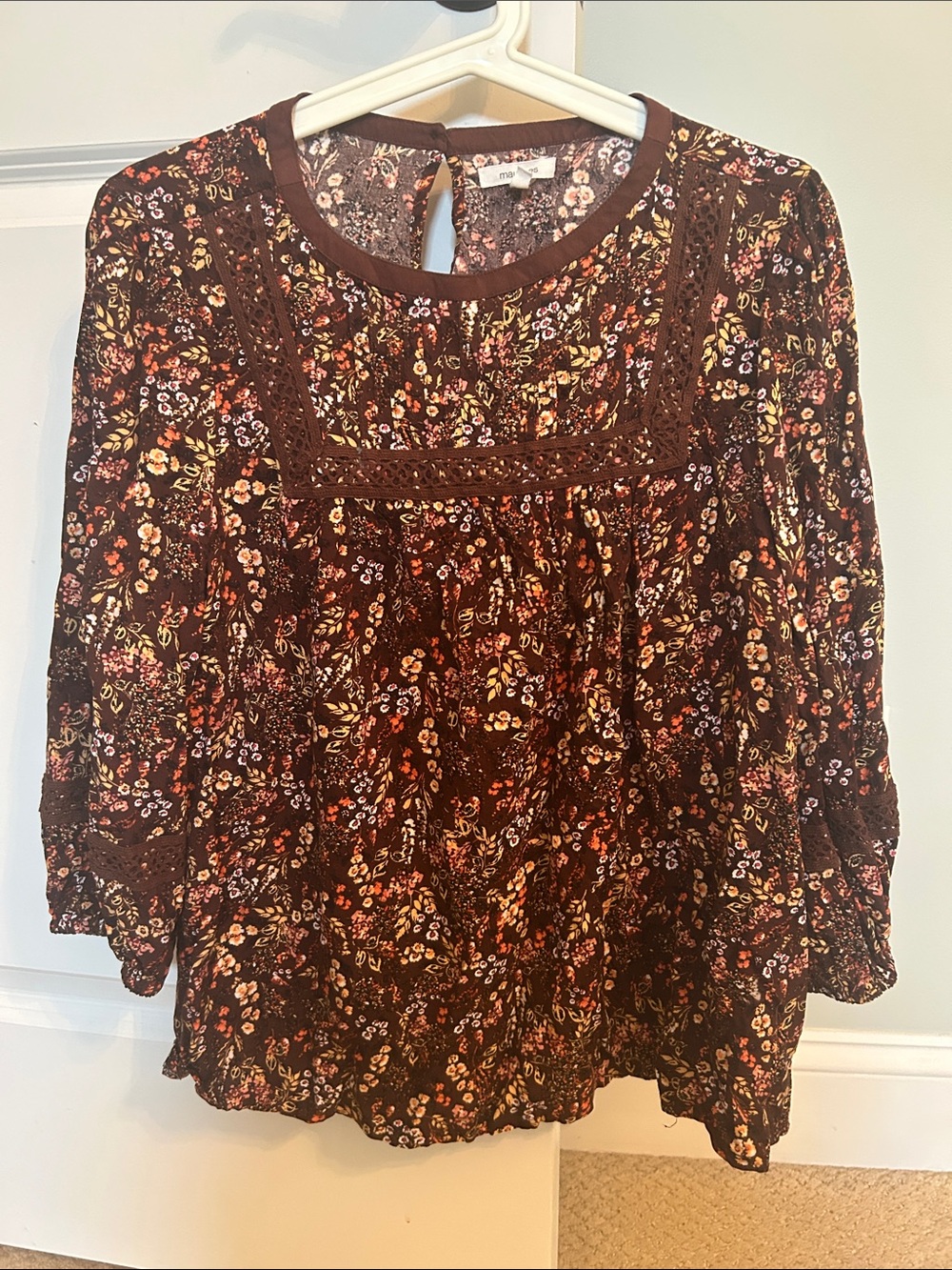 Floral Peasant Blouse - Brown